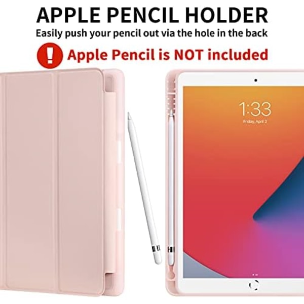 GHINL iPad 9:e/8:e/7:e generationens case (2021/2020/2019) iPad 10,2- case med pennhållare [Sömn/vakna] Smal mjuk TPU baksida Smart Magneti 1-Light Pink