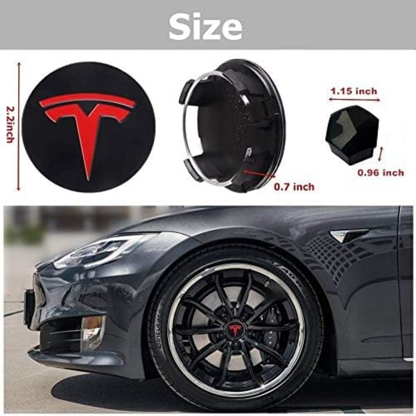 KENPENRI Aerodynamisk cap kompatibel med Tesla 3, Y, S &amp; X - 4 x Center Cap Set &amp; Cover med 20 hjul - svart &amp; Sil Black & Red Universal
