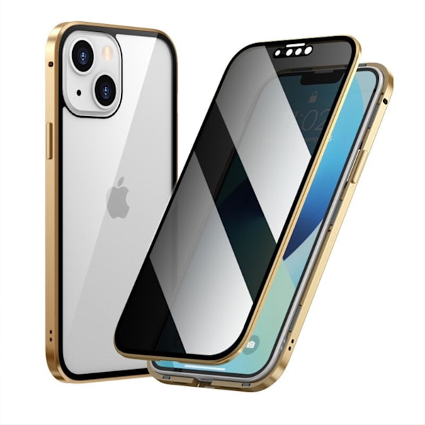 Sekretess Magnetisk metall stötfångare Anti-kikar case kompatibel med Iphone 15 Pro, dubbelsidigt härdat glas cover Gold For iPhone 15 Pro