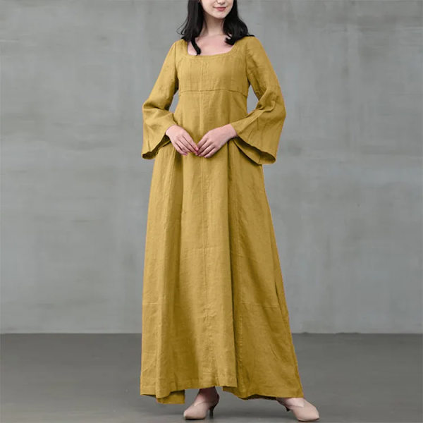 Medeltida klänning kvinna kostym palats bomull linne sommar viktoriansk klänning cosplay långa maxiklänningar kaftan kappa halloween karneval 4XL yellow