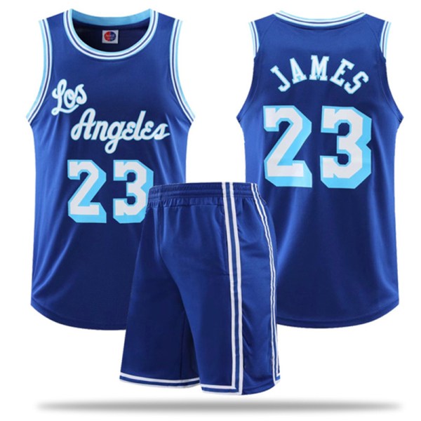 NBA Basketball Uniform LAL Retro Blue Suit-Nr. 23 James Children L/26 yards (140-150cm)