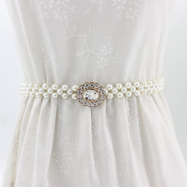 Rhinestone Pearl Midjekedja Modeklänning Dekorativt elastiskt bälte