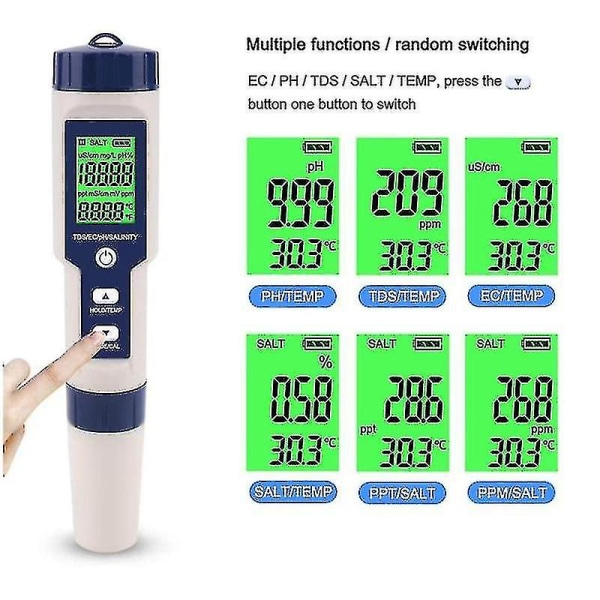 Poolsalttestare, digital salthaltsmätare, hög noggrannhet 5 i 1 salthaltstestare för saltvatten, ip67 null none