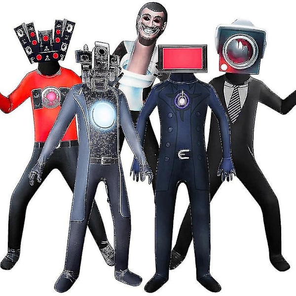 Skibidi Toalett Man Cosplay Kostym För Vuxna Barn Titan Audio Man Tv Man Jumpsuit Med Mask Halloween Carnival Kostym Toilet Man 180 cm