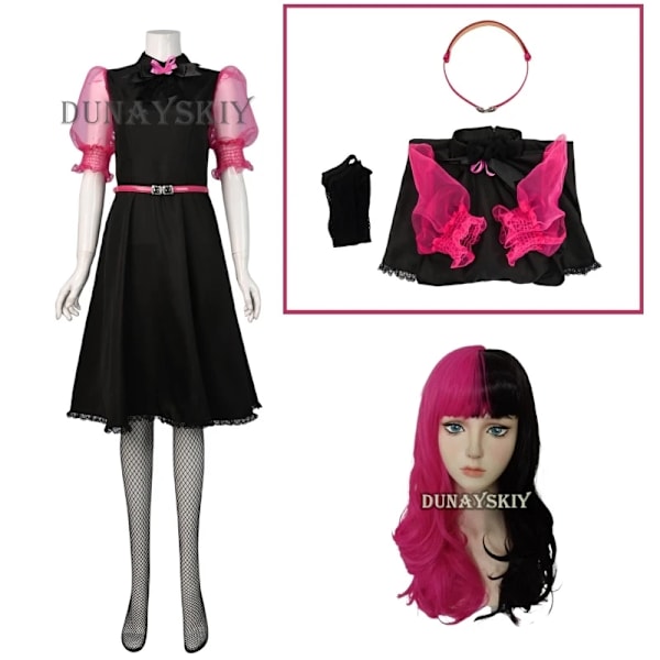 Filmmonster Cosplay Live Klänning Hög Tjej Draculaura Cosplay Kostym Peruk Rosa Klänning Halloween Kvinnor Fancy Rollspel Outfit XL C1W1