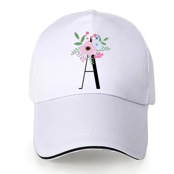 Baseball cap Dad Hat Snapback Mesh Cap Trucker Mesh Cap Blomma och Blackletter Print Justerbar bomull ryggspänne Hatt 12flower and black A