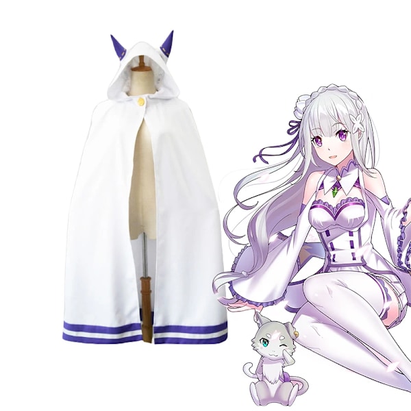 Anime Emilia Cosplay Rezero Kostym Dockor Re Zero Emilia Cosplay Kostym Kappa Dockor Peruk Kvinnor Klänning Halloween Kostymer för Kvinnor M Cloak