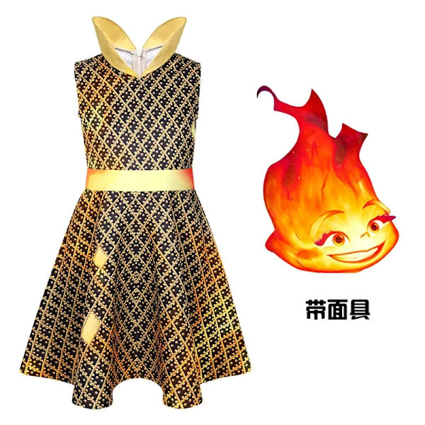 Disney Crazy Elemental City Cosplay Halloween Cos Animated Barnkalas Cosplay Vatten och eld element kläder 11-12T(160) Dress with mask