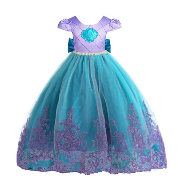 2024 Disney Flickor Födelsedag Sjöjungfru Skal Klänning Barn Jul Bal Klänning Ariel Kostym Halloween Cosplay Prinsessa Siren Robe TIARA 5-6T(130)