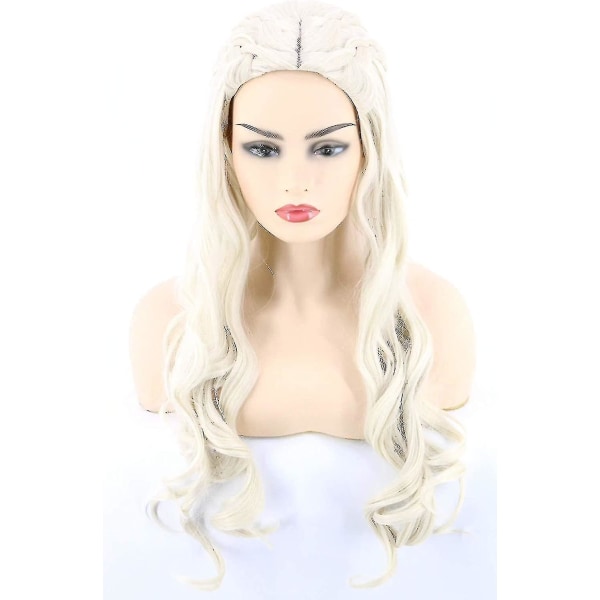 Blonda långa lockiga damperuker för Daenerys Targaryen Khaleesi Cosplay Halloween kostym