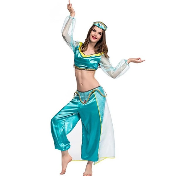 Halloween Kostym för Kvinnor Aladdin och Den Magiska Lampan Cosplay Kostym Prinsessan Jasmine Klä Ut Fest Vuxen Karneval Fancy XXL green