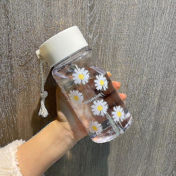 500ml Small Daisy Transparent plast vattenflaskor Bpa Free Creative Frostad vattenflaska med bärbart rep Travel Tea Cup Ns2 Transparent 6 Daisies