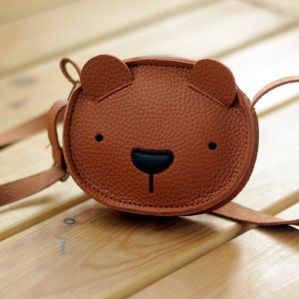 Björnryggsäck vinter barn flickor söt pojke mode cross body messenger mini läderväska pu läder axelväska barn Khaki m