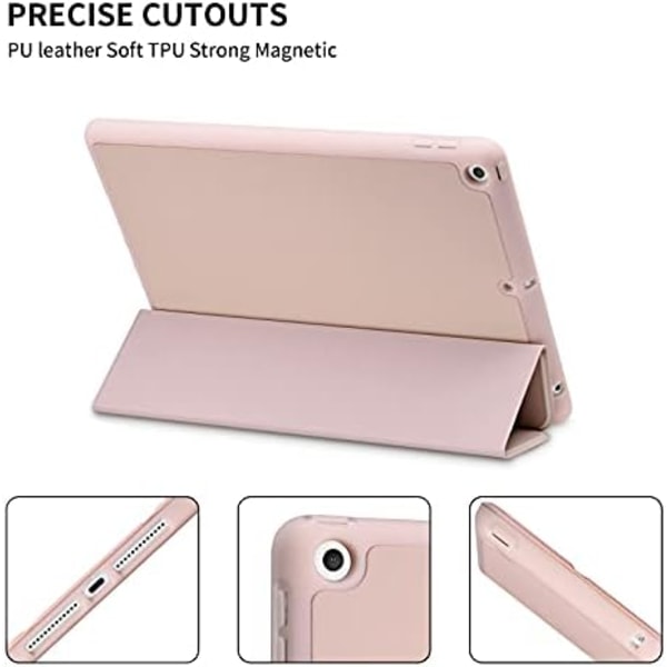 GHINL iPad 9:e/8:e/7:e generationens case (2021/2020/2019) iPad 10,2- case med pennhållare [Sömn/vakna] Smal mjuk TPU baksida Smart Magneti Rose Gold
