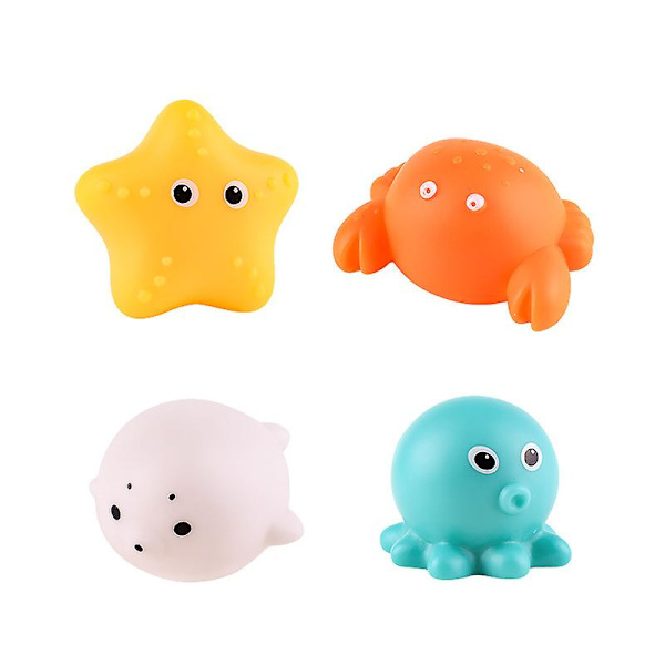Baby Söta djur Badleksak Simma Vatten Led Light Up Leksaker Mjukt gummi Float Induktion Lysande grodor För barn Lek Roliga presenter C 4pcs B