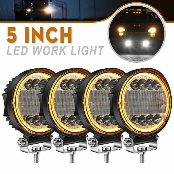 4x Led Work Light Pods Round Amber Spot Combo Light Amber Dimm Lamp för Off Road Suv black none