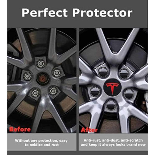 KENPENRI Aerodynamisk cap kompatibel med Tesla 3, Y, S &amp; X - 4 x Center Cap Set &amp; Cover med 20 hjul - svart &amp; Sil Black & Red Universal