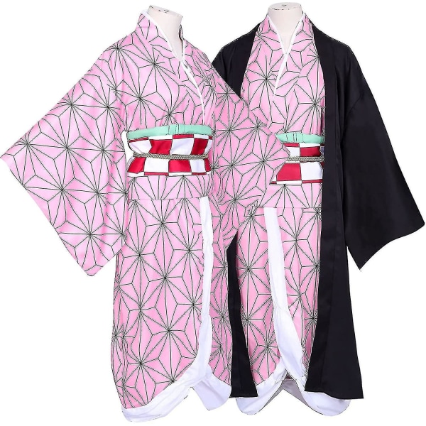 Kamado Nezuko Cosplay Anime Demon Slayer Nezuko Cosplay Dräkt Kimono Haori Peruk Kostym Kvinnor Män Vuxna Barn Halloween kostymer Costume and Wig Kids 110