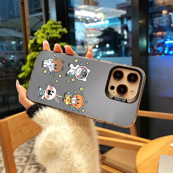 Tecknad Frostat Dubbellager Färg Silver Phone case Lämplig för Iphone 15 Case Cover Stil J Vit Ypmd0833