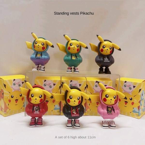 En uppsättning av stående hoodie Pikachu anime modell trendiga spela blind box