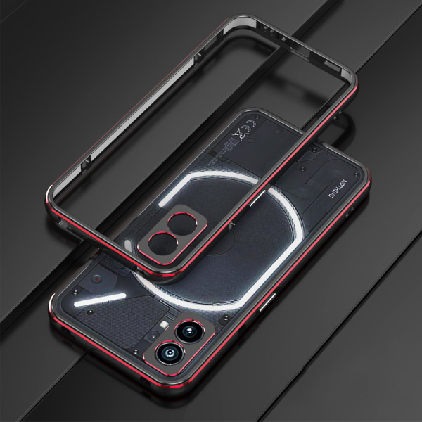 Case kompatibel Nothing Phone 2, aluminium smal metallram rustning med mjuk inre stötfångare för ingenting Phone 2 Black-Red For Nothing Phone 2