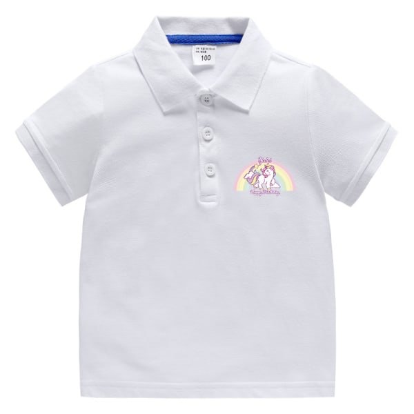 Sommar barnkläder-POLO skjorta halvärm bomull-vit 130cm