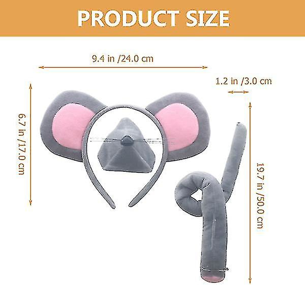 1 set Muskostymset set musöron Pannband Mus Nose Mus Svans fluga Kit Grey 1