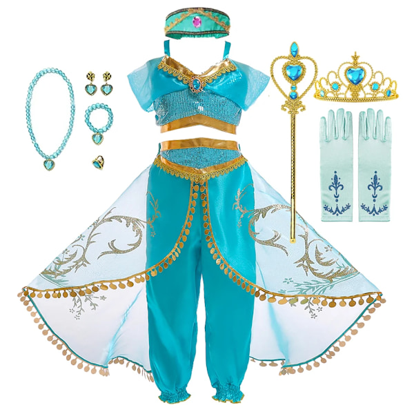 Flickor Jasmine Klänning Aladdin Prinsessa Magisk Lampa Karneval Festkläder Vestidos Halloween Fest Cosplay Klänning M 5-6T (Size 130)