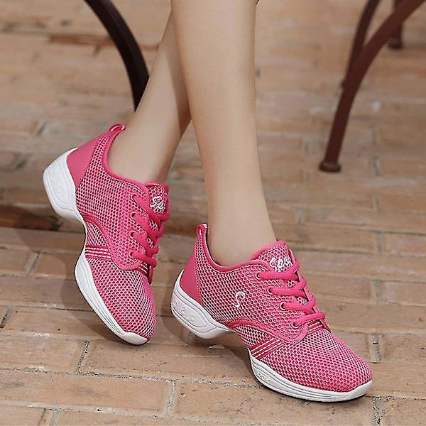 Jazzsko med snörning för kvinnor Lätt moderna danssneakers med splitsula danssneaker Rose Red EU 34