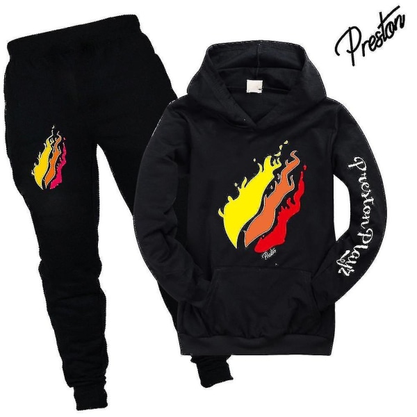 Barn Prestonplayz Hoodie + Casual Sports Byx Set Black 140cm