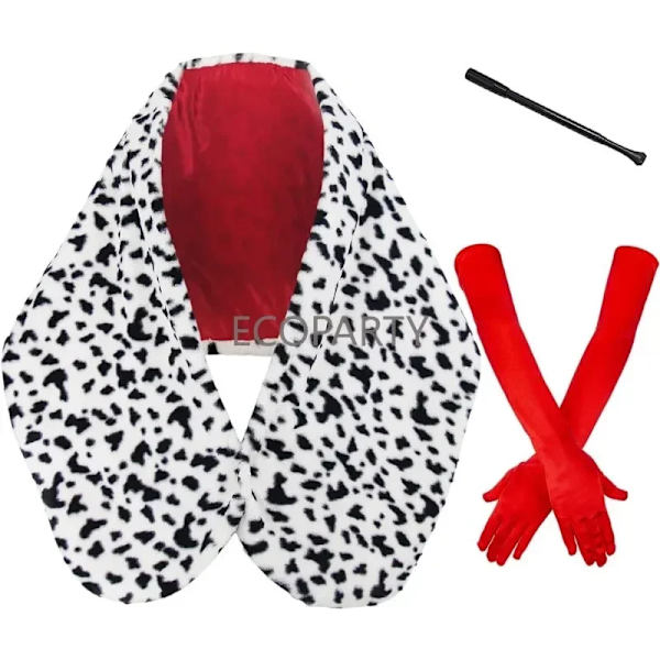 Kvinnors Cruella De Vil Kostymtillbehör Prickig Hund Leopardmönstrad Halsduk 1920-tals Handskar och Hållare för Cosplay Halloweenfest One Size 3 PC