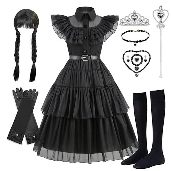 Flickor Wendsday Klänning Barn Halloween Svart Familjekläder Barn Dans Cosplay Kostym Prinsessa Jul Fantasy Dress 01 7-8T(140)