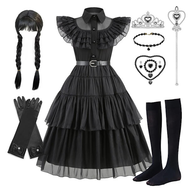 Flickor Wendsday Klänning Barn Halloween Svart Familjekläder Barn Dans Cosplay Kostym Prinsessa Jul Fantasy Dress 10 2T(100)