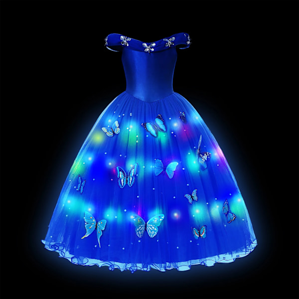 Elsa Anna LED-ljus prinsessklänning flickor älva Rapunzel barn födelsedagsfest kläder Halloween cosplay Frozen Askungen kostym Cinderella Dress B 3T (110)