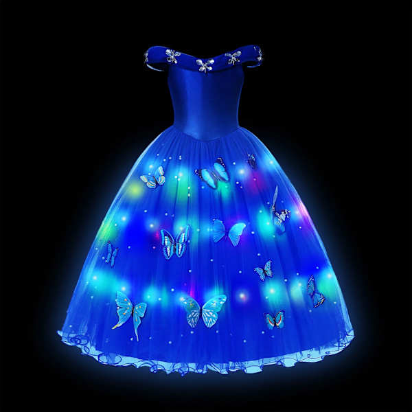 Elsa Anna LED-ljus Prinsessklänning Flickor Elf Rapunzel Barn Kalas Kläder Halloween Cosplay Frozen Askungen Kostym Cinderella Dress B 2T (100)