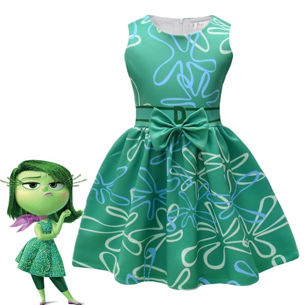 Disney Inside Out Disgust Cosplay Kostym Barn Cartoon Prinsessa Klänning+Bälte+Sjal +Peruk Flickor Halloween Karneval Fest Klänning Upp Disgust Style C 120 (4-5T)