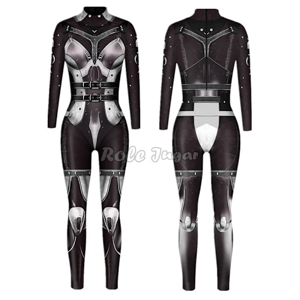 Robot Punk Jumpsuit Sexig Dam Cosplay Kostymer Fancy Halloween Fest Färgglad Utskrift Skelett Bodysuit För Män XL 8