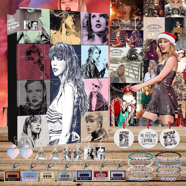 Taylor The Swift Christmas Advent Countdown Kalender Innehåller 24 stycken present julpynt i akryl och armband överraskning jul favorit F