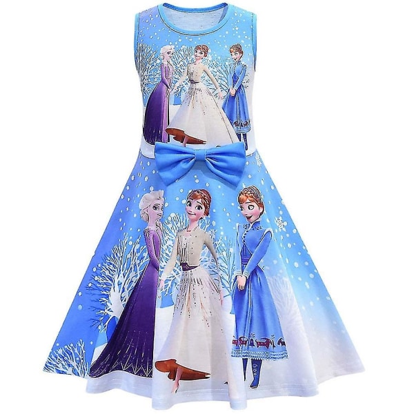 Frysta Elsa Anna Princess Print Skater Klänning Barn Flickor Ärmlös Swing Klänningar Blue 3-4 år