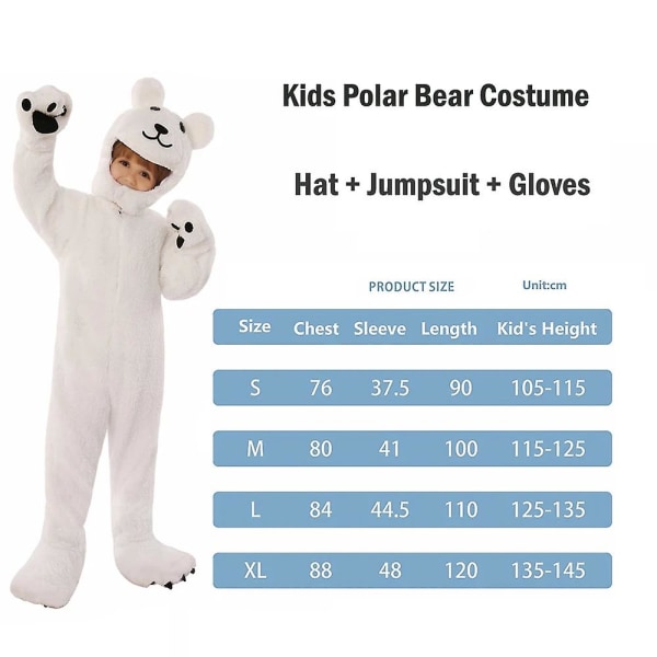 Arctic Isbjörn Kostym för barn Djurbjörn Jumpsuit Halloween kostym Toddler White Bear Cosplay Bästa valet White S (105-115cm)