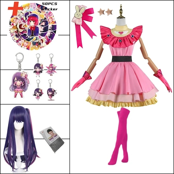 Anime OSHI NO KO Ai Hoshino Cosplay Kostym Klänning Lolita Kjole Rosa Uniform Kanin Hårnål Halloween Karneval Festkläder XXXL D1