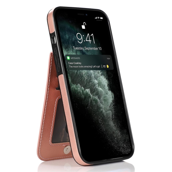 Läderbelagd Tpu Kickstand Case För Iphone 12 Pro Max, Korthållare Mobiltelefon Cover Rose Gold