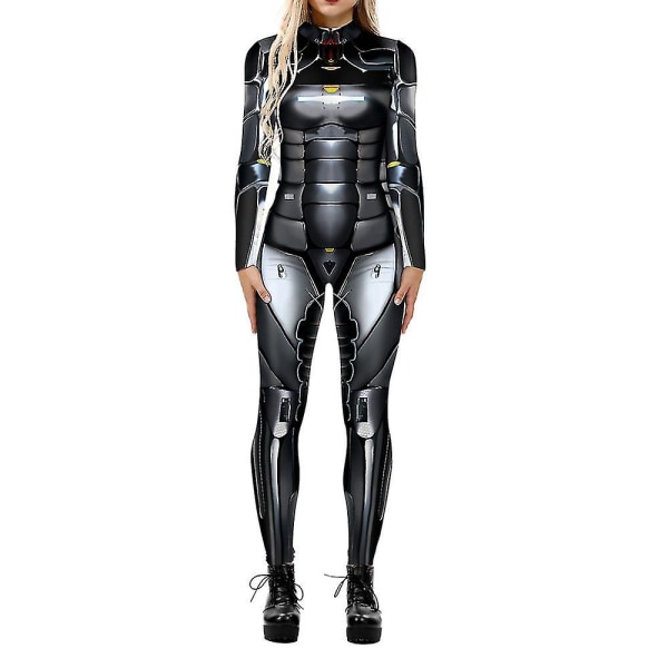 Halloween 3d Printed Cosplay Jumpsuit Karnevalsfest Cyberpunk Playsuit Fancy Dress Kostym för kvinnor Vuxen Dark Grey S