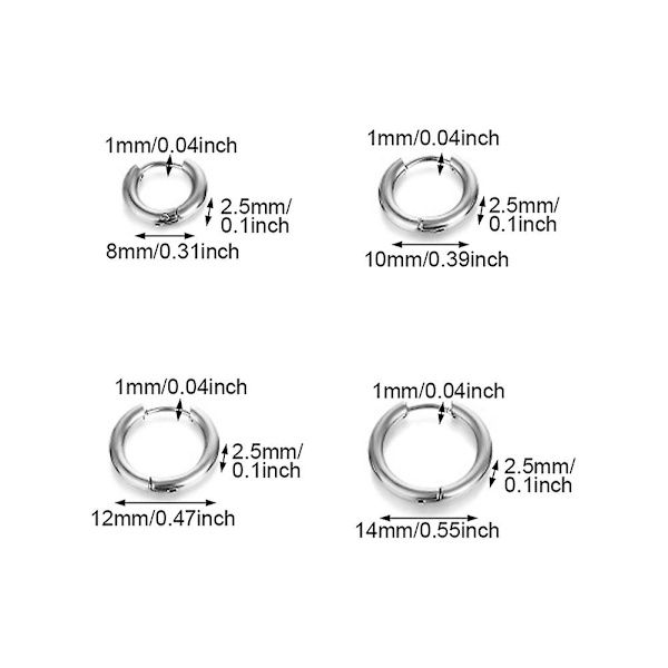 1 par Män Kvinnor Mode Smycken Bankett Daglig Shiny Hoop Örhängen Titan Stål Silver 2.5x10mm/0.1x0.39in