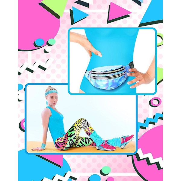 7 st 80-tals träningskostym 80- set 80-tals 90-tals Leotard Legging Pannband Armband Benvärmare Örhängen Fanny Pack Cute Zebra Small