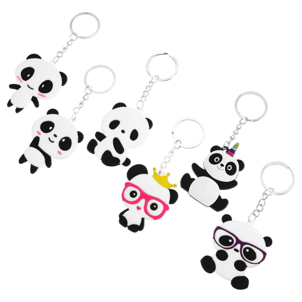 Toyvian 6st Cartoon Panda Nyckelringar Nyckelring Party Favors Hänge för barn Leksak Prydnad Souvenir Present