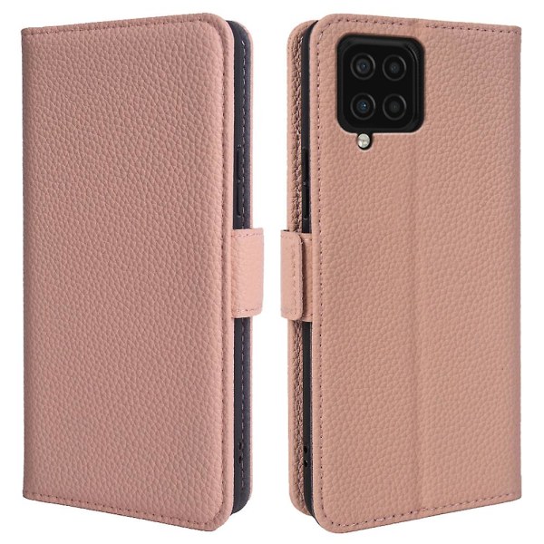 För Samsung Galaxy F22 Fallsäker äkta kohud läder cover Litchi Texture Plånbok Phone case Pink