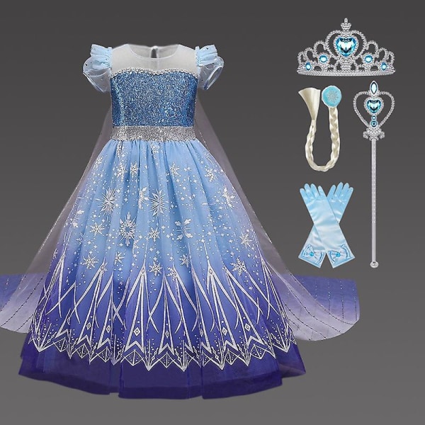 Uporpor Frozen Princess Elsa Led Light Up Klänning För flickor Barn Cosplay Festkläder Snow Queen Carnival Julbalklänning 4pcs and dress no light 130cm