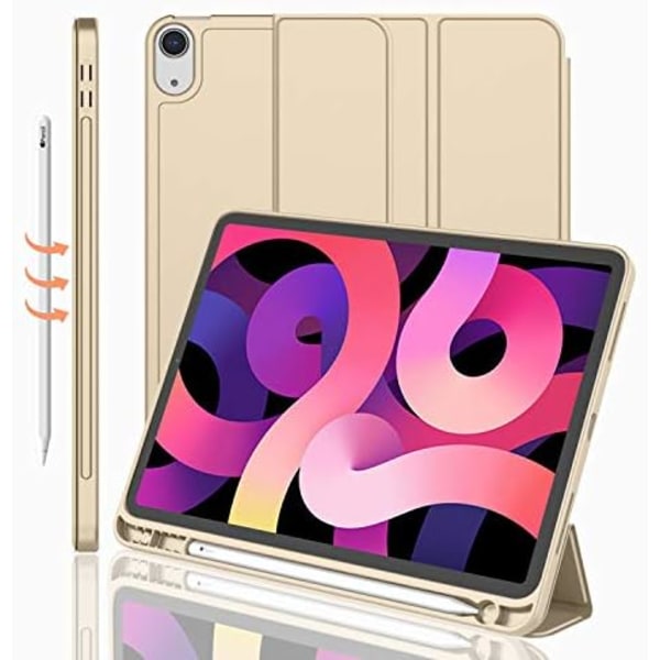iMieet New iPad Air 5th Generation Case 2022/iPad Air 4th Generation Case 2020 10,9 tum med pennhållare [Support Touch ID och iPad 2nd P Champagne Gold