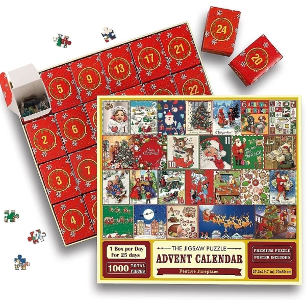 Adventskalender 2023 Christmas Coming Calendar Jigsaw 1000 bitar Red none